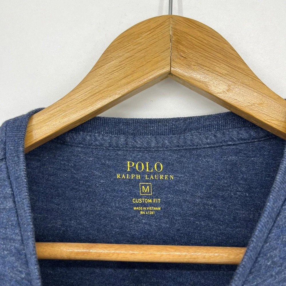 Polo Ralph Lauren Mens Custom Fit T-Shirt Heathered Navy Blue Cotton Size M Slim